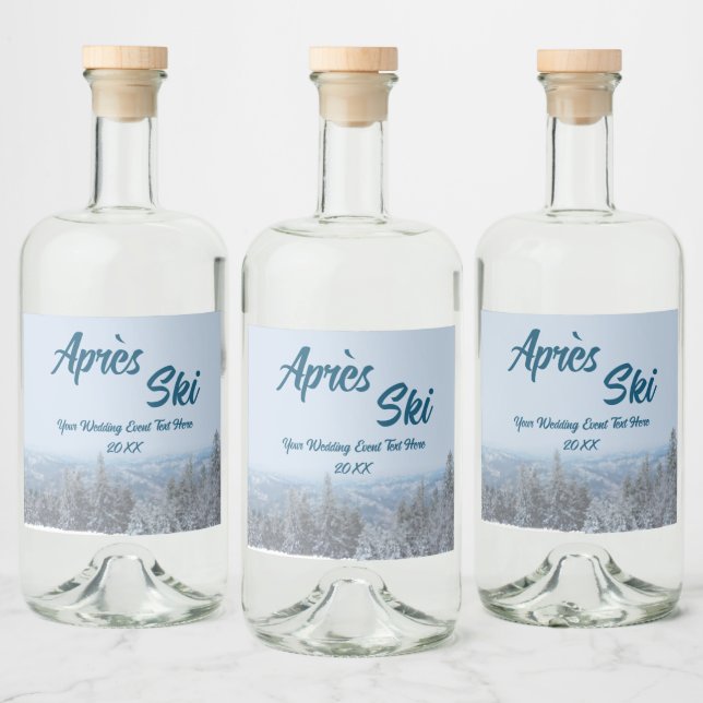 Händelsen Snowy Mountain Forest Apres Ski Bröllop Spritflaskor Etikett (Flaskor)