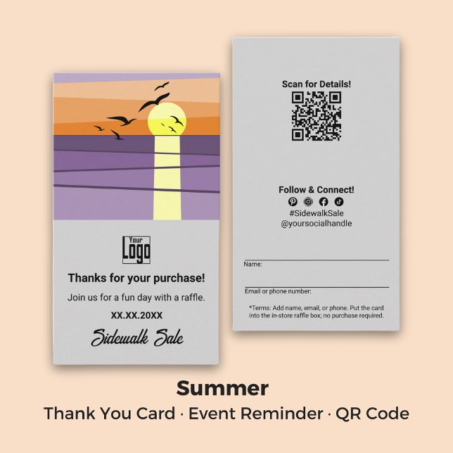 Händelsepåminnelse ・ QR-kod ・ Sommar-Tack Visitkort (Event Reminder · QR Code · Summer Thank You Business Card)