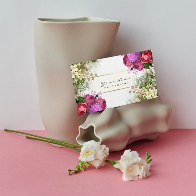 Händelseplanerare Blommigt Röd ros Rosa Grönt Guld Visitkort (Skapare uppladdad)