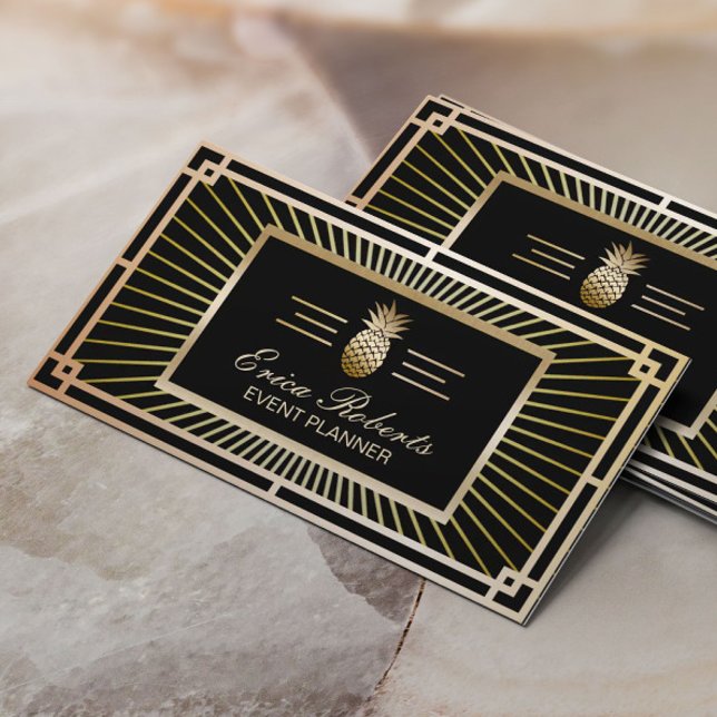 Händelseplanerare Vintage Guld Pineapple Art Deco Visitkort (Skapare uppladdad)