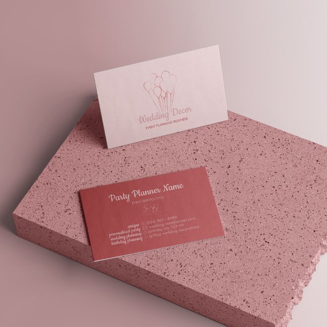 Händelseplanering för ballongen Ro Guld Visitkort (Balloon Rose Gold Aesthetic Event Planning Business Card)