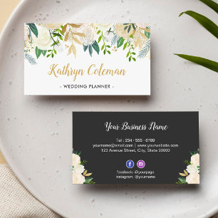 Händelseplanering för Chicen Cream Blommigt Bröllo Visitkort