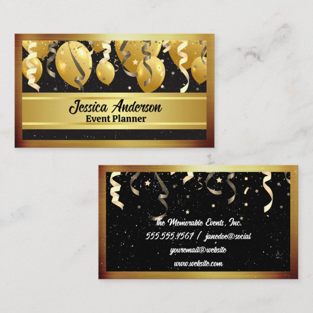 Händelser Party-ballonger | Konfetti | Stjärnor Visitkort (Fram/baksida)