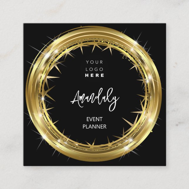 Händelseregistreringskod QR Logotyp Black White Gu Fyrkantigt Visitkort (Framsida)