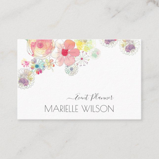 Händelsetabell för Blommigt i vattenfärg Visitkort (Framsida)