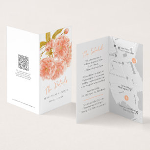 Händelsetabell för bröllop Peach träd blommar och Kort