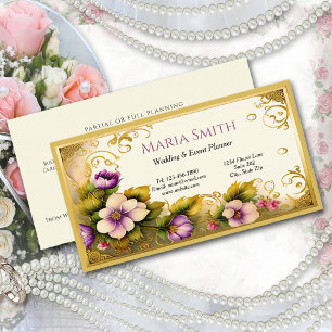 Händelsetabell för elegant Rosa Flowers Guld Filig Visitkort