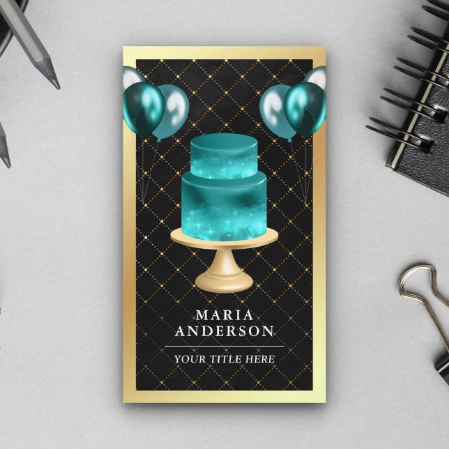 Händelsetabell för guldfetter Galaxy Teal Cake Bal Visitkort (Skapare uppladdad)