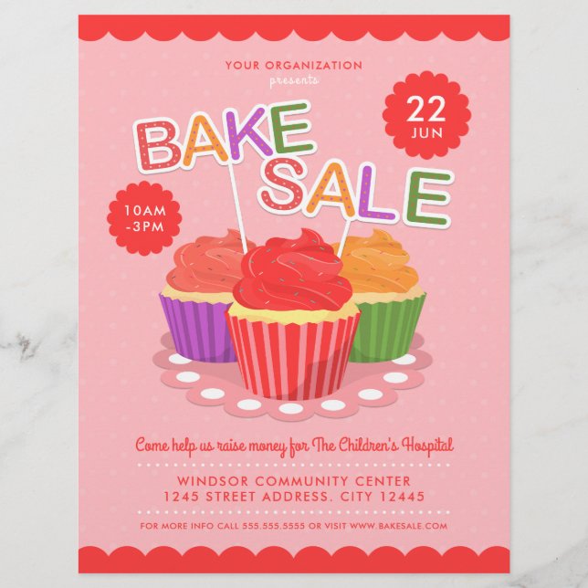 Händelseutfällare för Bake Sale Charity Fundraiser Reklamblad (Framsidan)