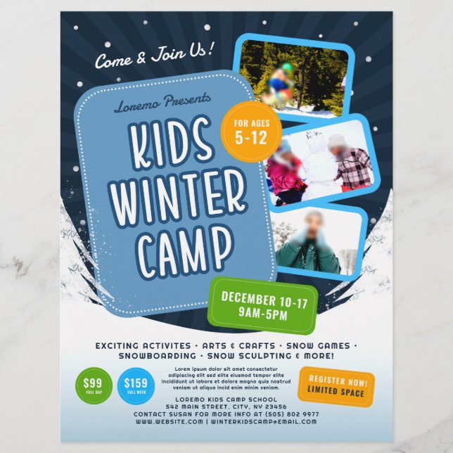 Händelseutfällare för Kids Winter Camp Marknadsför Reklamblad (Framsidan)