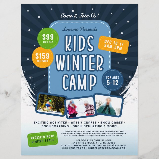 Händelseutfällare för Kids Winter Camp Marknadsför Reklamblad (Framsidan)