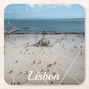 Handelstorget ovanifrån i Lissabon, Portugal Underlägg Papper Kvadrat