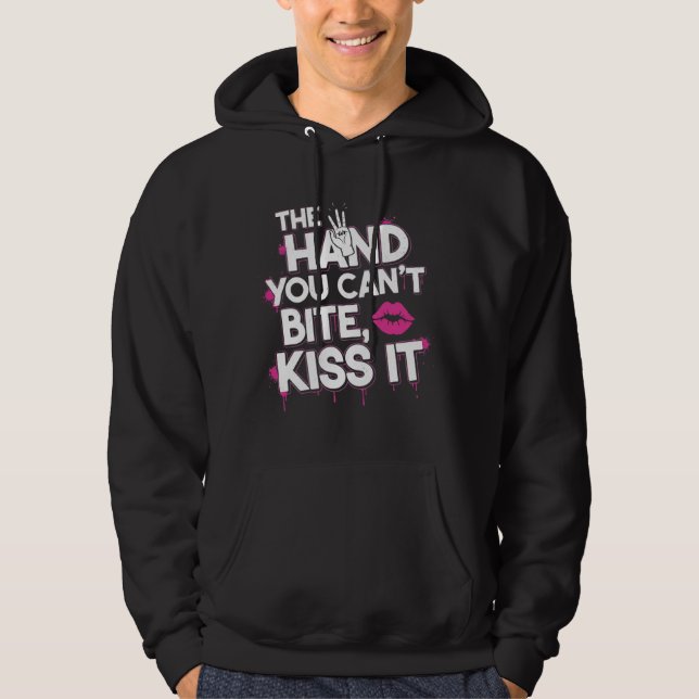 Handen du inte kan Bita - Fetstildesign Hoodie (Framsida)