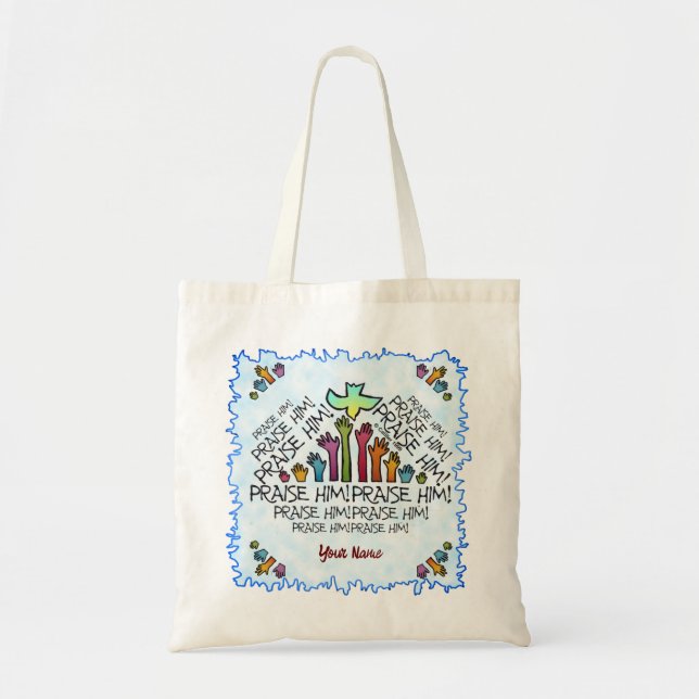 Handen prisar honom kristen totebag tygkasse (Framsidan)