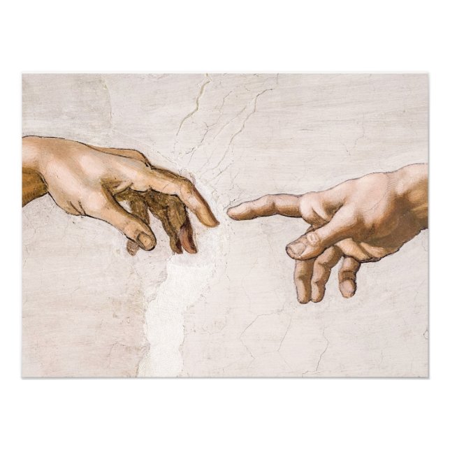 Händer av Gud Far och Adam av Michelangelo Fototryck (Framsidan)