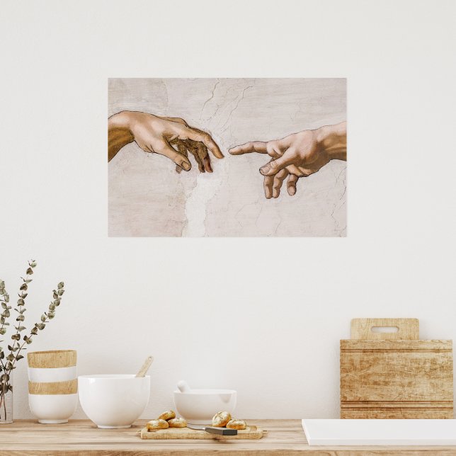 Händer av Gud Far och Adam av Michelangelo Poster (Kök)