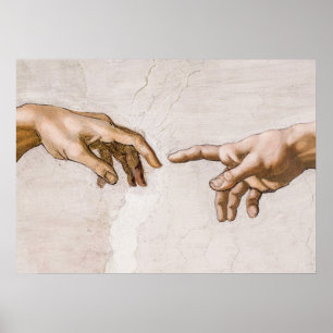 Händer av Gud Far och Adam av Michelangelo Poster