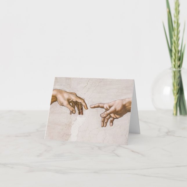 Händer av Gud Far och Adam av Michelangelo Tack Kort (Framsida)