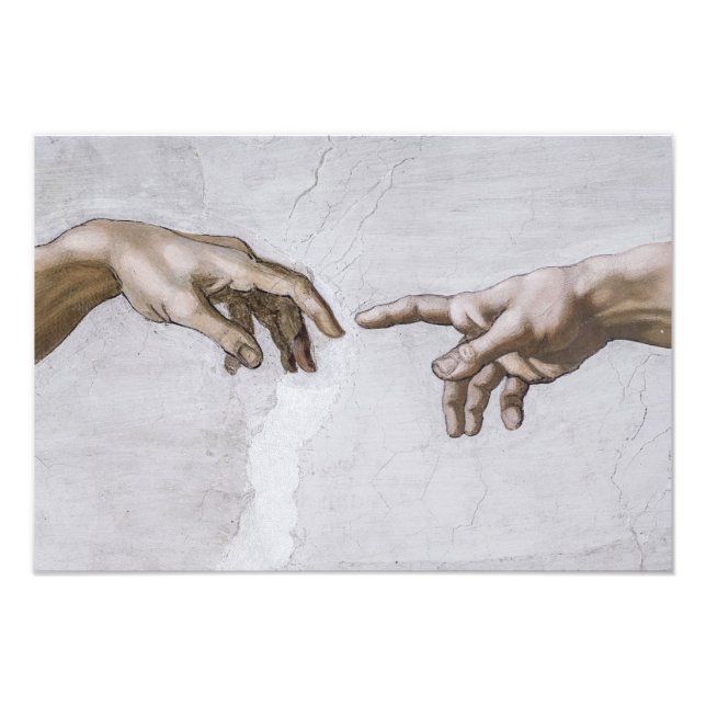 Händer av Gud och Adam av Michelangelo Fototryck (Framsidan)