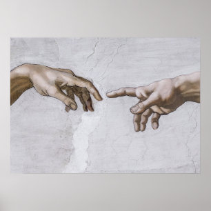 Händer av Gud och Adam av Michelangelo Poster