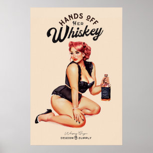 händer av hennes whisky Vintage Curvy Pin Up Girl Poster