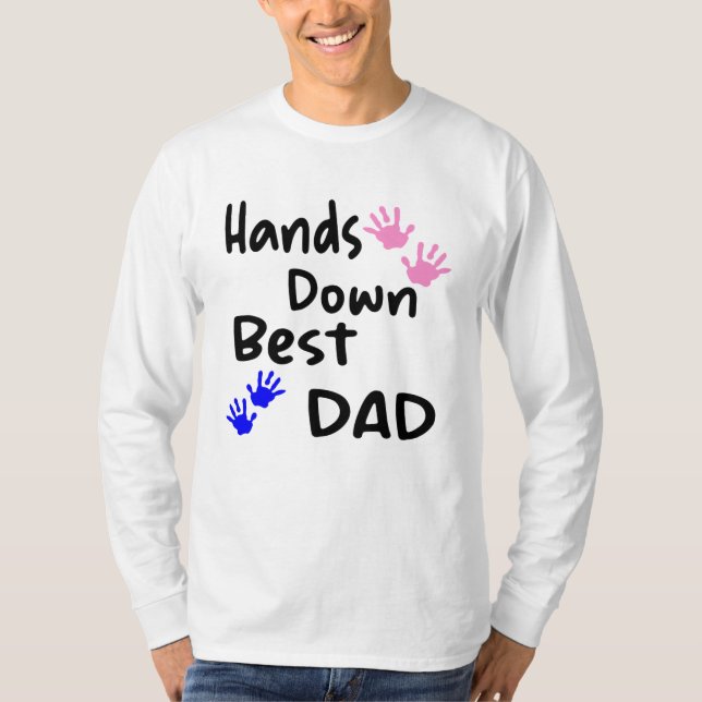 Händer Down Best Pappa Kids Craft Hand Print Far T Shirt (Framsida)