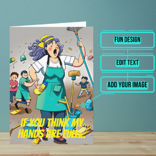 Händer Fullt Female Janitor Custodian Birthday Kort