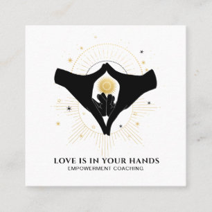 *~* Händer Heart Black Guld Cosmic Energy Fyrkantigt Visitkort