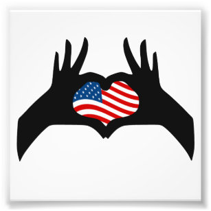 Händer Heart Symbol United Stater American Flagga Fototryck