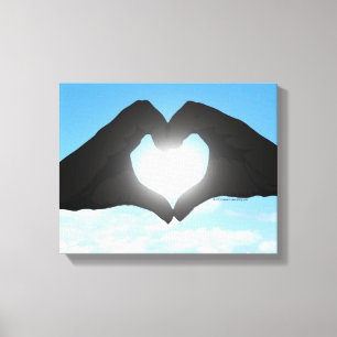 Händer i Heart Shape Silhouette på Blå himmel Canvastryck
