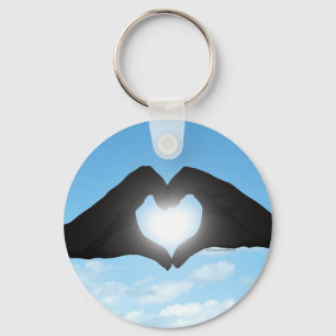 Händer i hjärtaShapeSilhouette på blå himmel Nyckelring