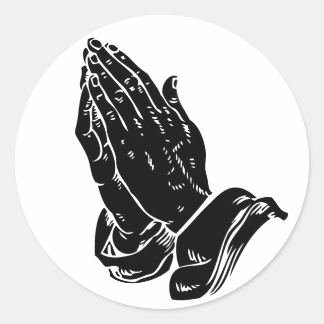 Händer i Prayer Runt Klistermärke (Framsida)