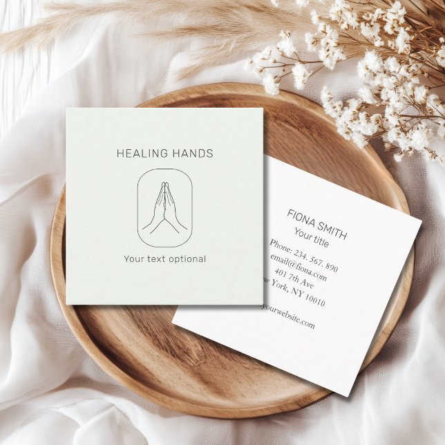 Händer Ljust grönt Grått Fyrkantigt Visitkort (Hands Illustration Light Green White)