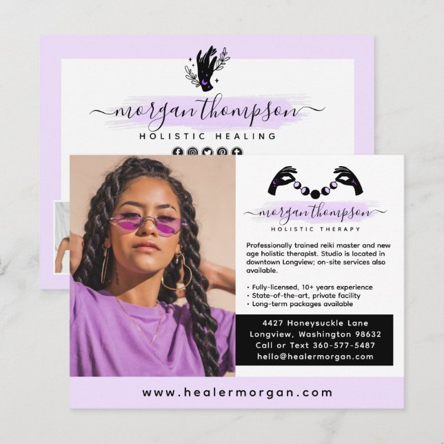 Händer & Måne Phase Massage Reiki Logotyp Marknads Vykort (Fram/baksida)