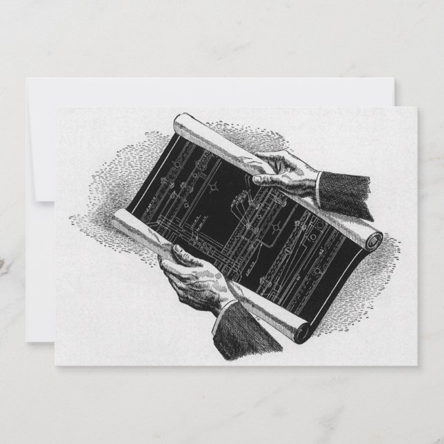 Händer med arkitektoniska ritningar, Vintage-föret (Framsida)