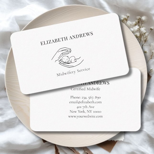 Händer med baby-simpel-modern visitkort (Hands holding A Baby - Line Art Illustration  White Business Card)