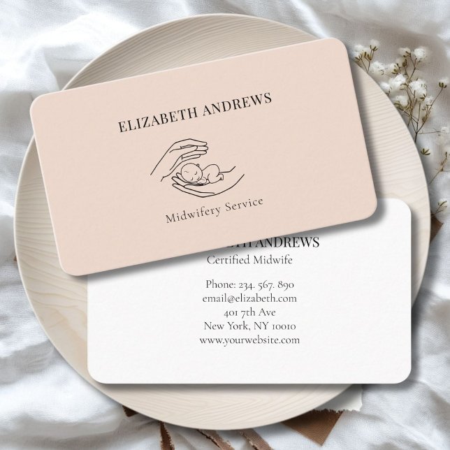 Händer med baby-simpel-modern visitkort (Hands holding A Baby - Line Art Illustration Business Card)