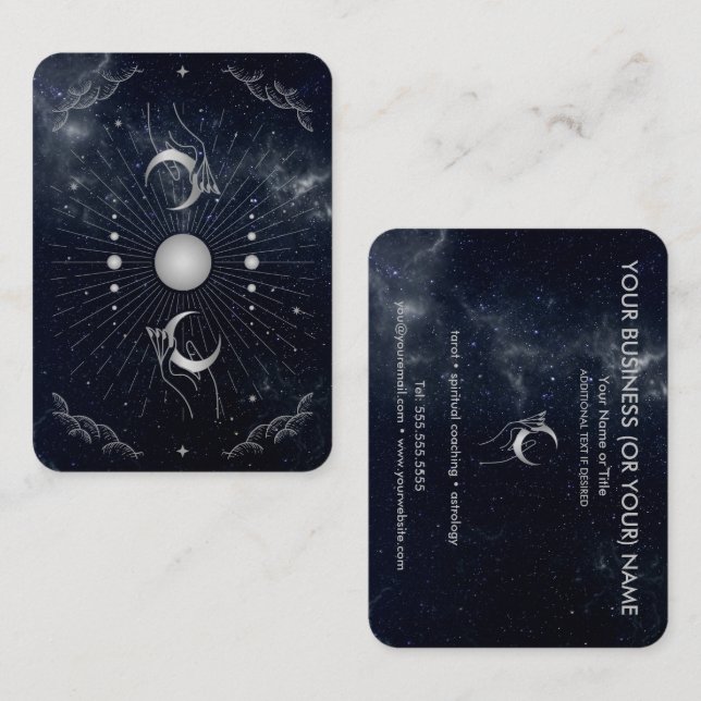 Händer med Måne Cosmos Astrology Tarot Visitkort (Fram/baksida)