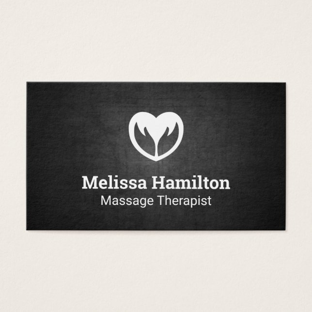 Händer och hjärtikon | Svarta Struktur-bakgrunden Visitkort (Framsidan)