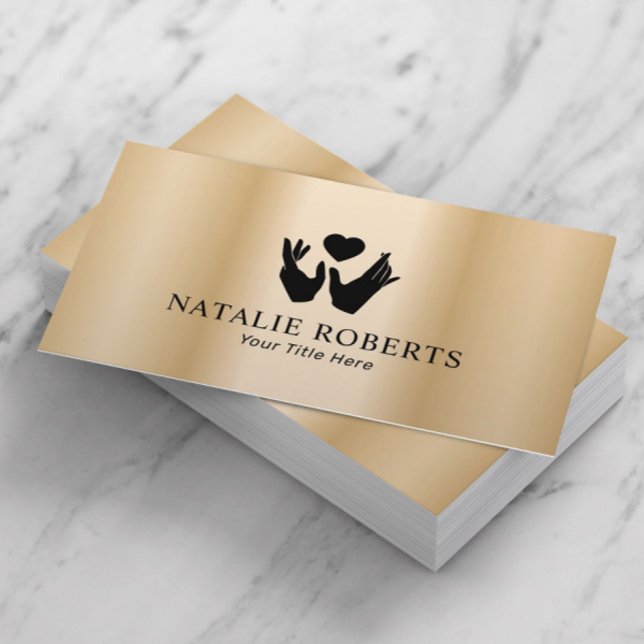 Händer och hjärtmassabehandling Modern Guld Visitkort (Skapare uppladdad)