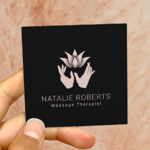 Händer och Lotus Flower Spa för massabehandling Fyrkantigt Visitkort