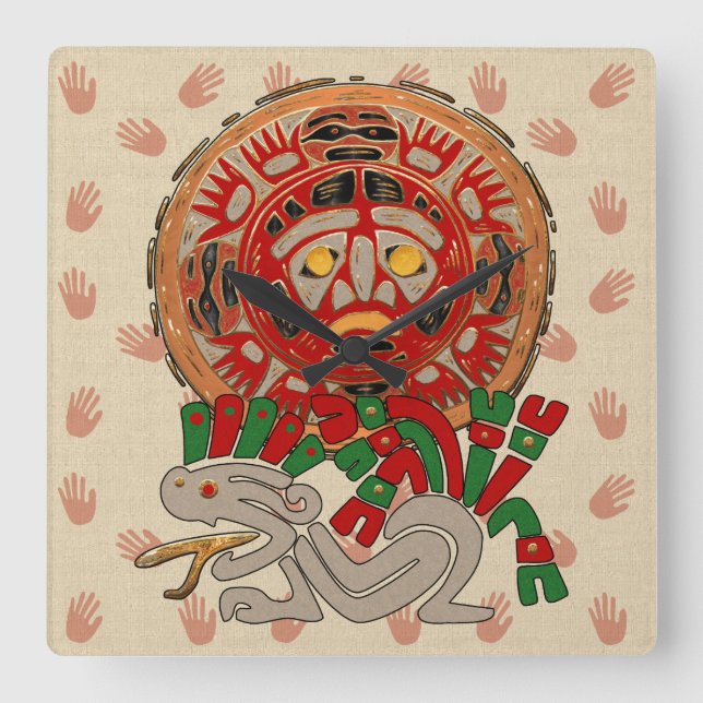 Händer över Sol Fyrkantig Klocka (Framsida)