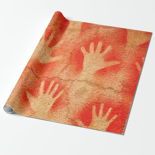 Händer på valuri,aboriginkonst,ursprungsort presentpapper (Utrullad)