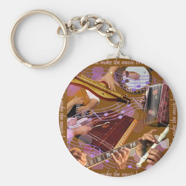 Händer som gör musiken ..gör lycka (brun) nyckelring (Framsidan)