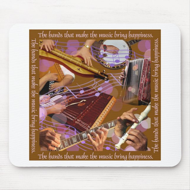 Händer som gör musiken. Gör lyckan (bruntet) Musmatta (Framsidan)