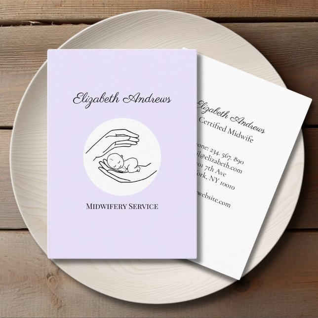 Händer som innehar A Baby - Linjekonturillustratio Visitkort (Hands holding A Baby - Line Art Illustration Purple White Business Card)