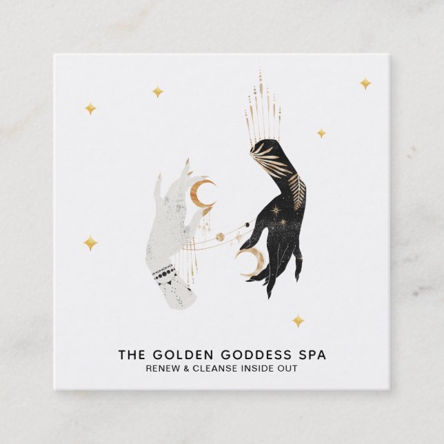 *~* Händer Stars Måne Mystic Guld Handflatan Lövs  Fyrkantigt Visitkort (Framsida)