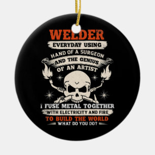 Händer till en Surgeon Welder FUNNY Welding Manar Julgransprydnad Keramik
