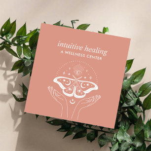 Händer Tredje ÖGA Måne Moth Yoga Andlig Fyrkantigt Visitkort