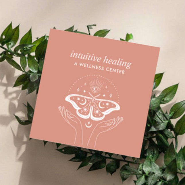 Händer Tredje ÖGA Måne Moth Yoga Andlig Fyrkantigt Visitkort (HEALING YOGA REIKY LIFE COACH BUSINESS CARD)